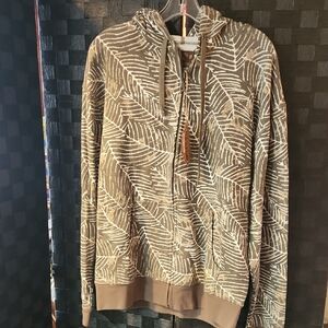 Men's Brown Leaf Pattern Zip-Up Sweater